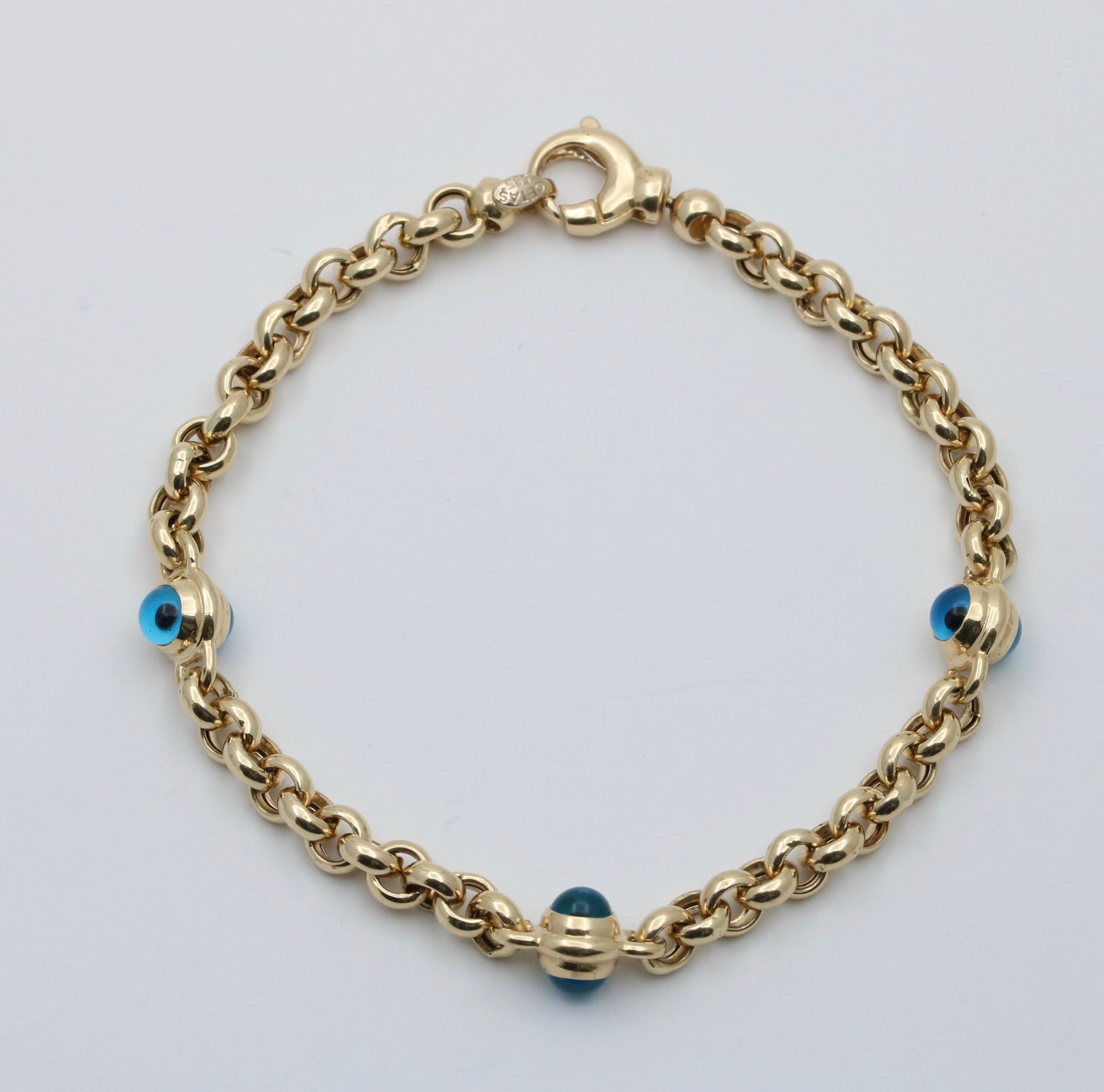 Blue Evil Eye Gold Plated Open Bracelet – www.pipabella.com